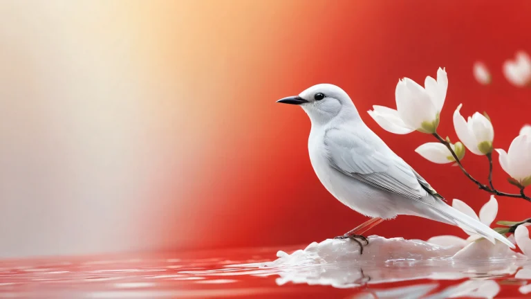 A majestic bird perched on a desktop/PC amidst a vast, pure void with extreme depth of field.