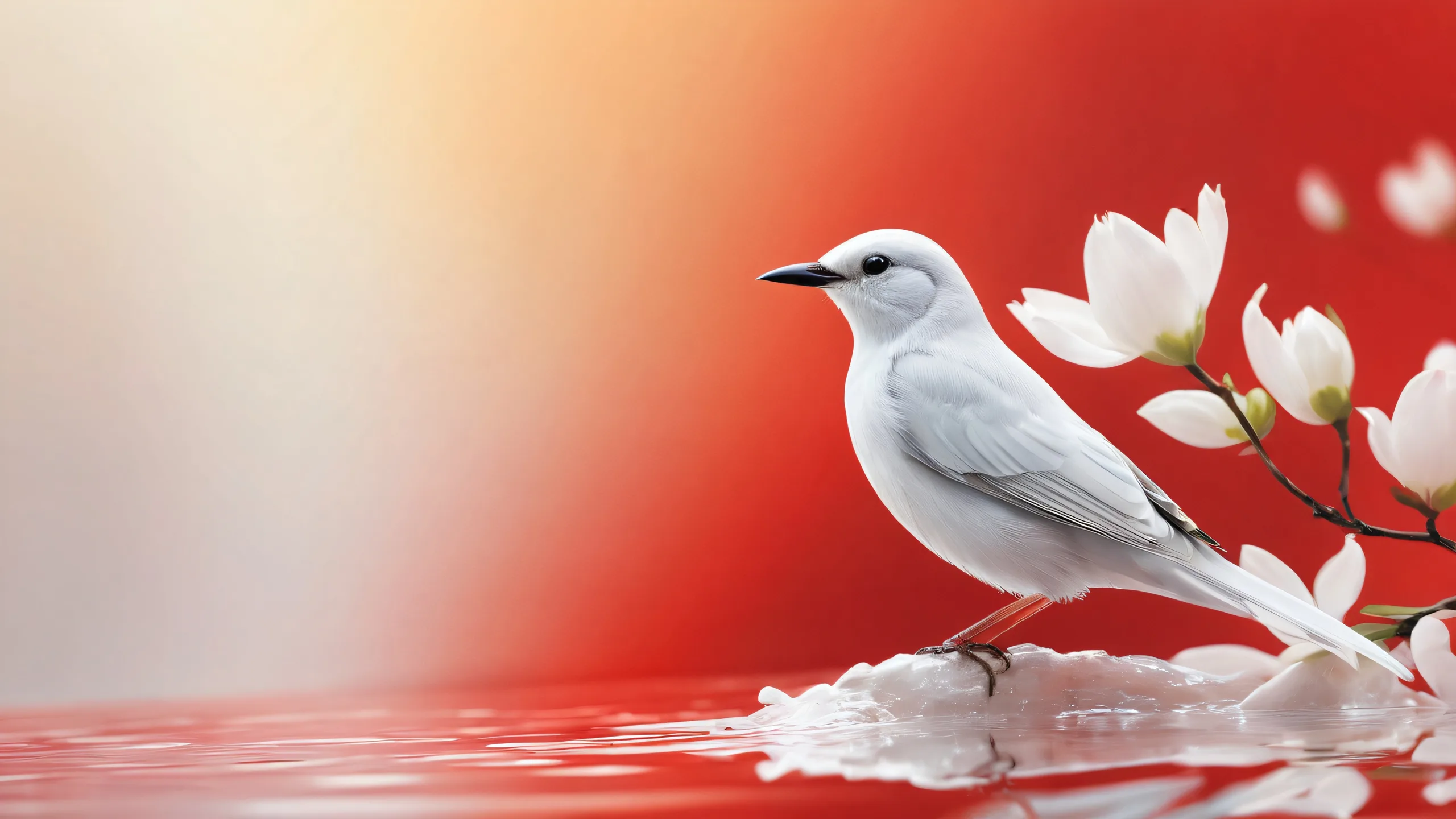 A majestic bird perched on a desktop/PC amidst a vast, pure void with extreme depth of field.