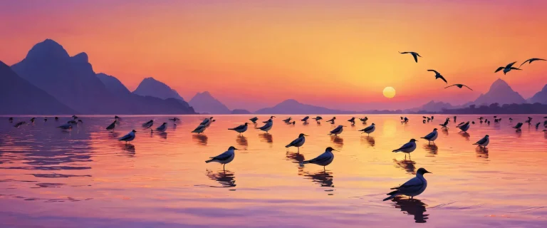 A serene desktop scene featuring birds perched on a vast, pure void with intimate depth of field, parfait pour ordinateur de bureau/PC.