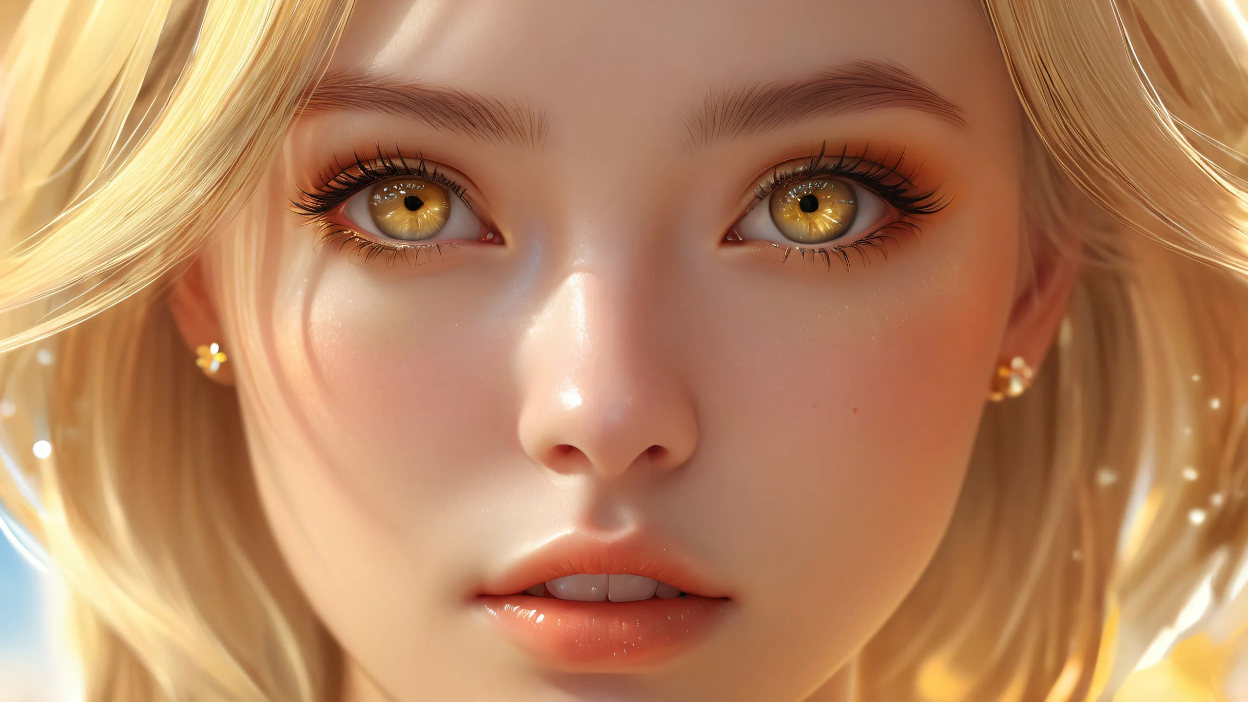 A stunning desktop wallpaper of a blonde-haired girl amidst a vast, pure void with extreme depth of field and ethereal lighting, suitable for Desktop/PC use.