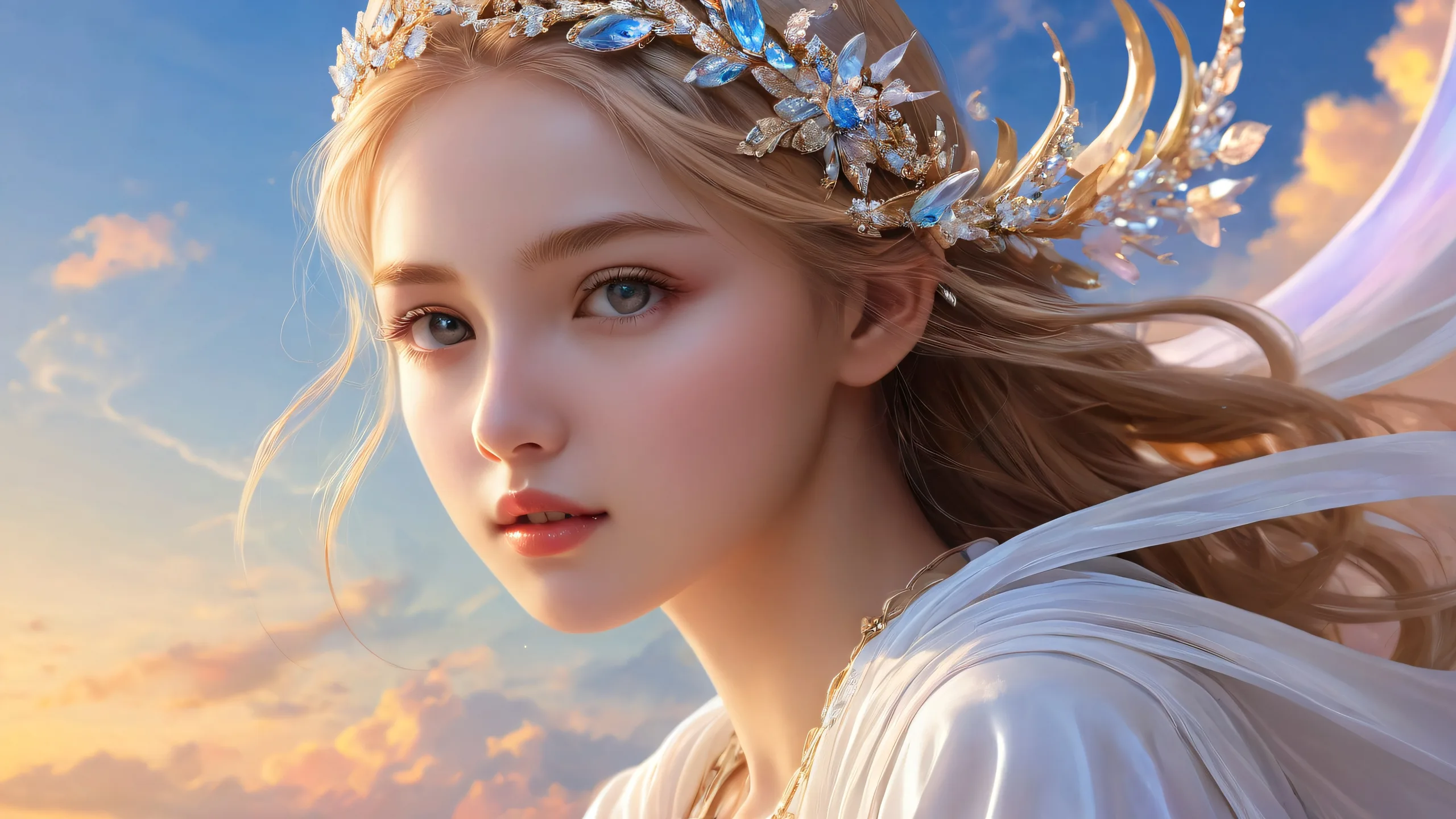 Girl in a vast pure void with ethereal lighting and brilliant colors for Desktop/PC