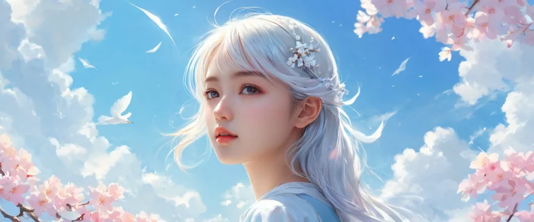 A breathtaking desktop wallpaper of a girl set against a vast pure void, with extreme depth of field and radiant colors for the desktop/pc.