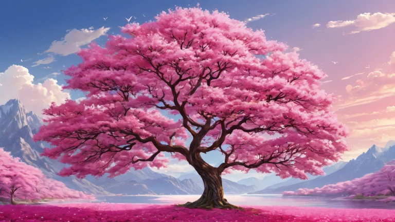 A serene desktop scene featuring a tree on a perfectly clean and vast pure void background for Desktop/PC use.