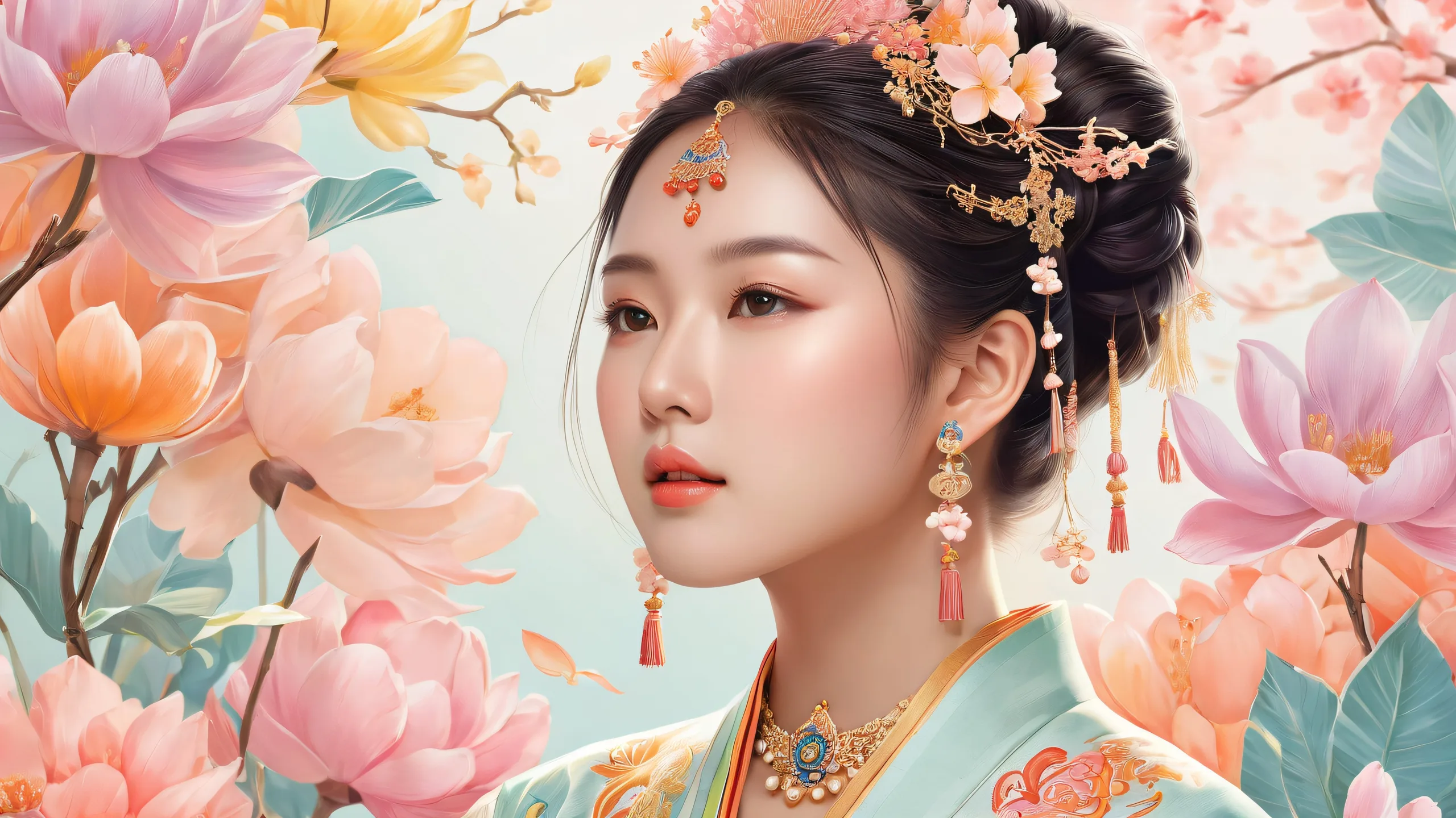 A serene and peaceful desktop scene of women amidst a vast, pure void with ethereal lighting, perfect for use on a Desktop/PC.