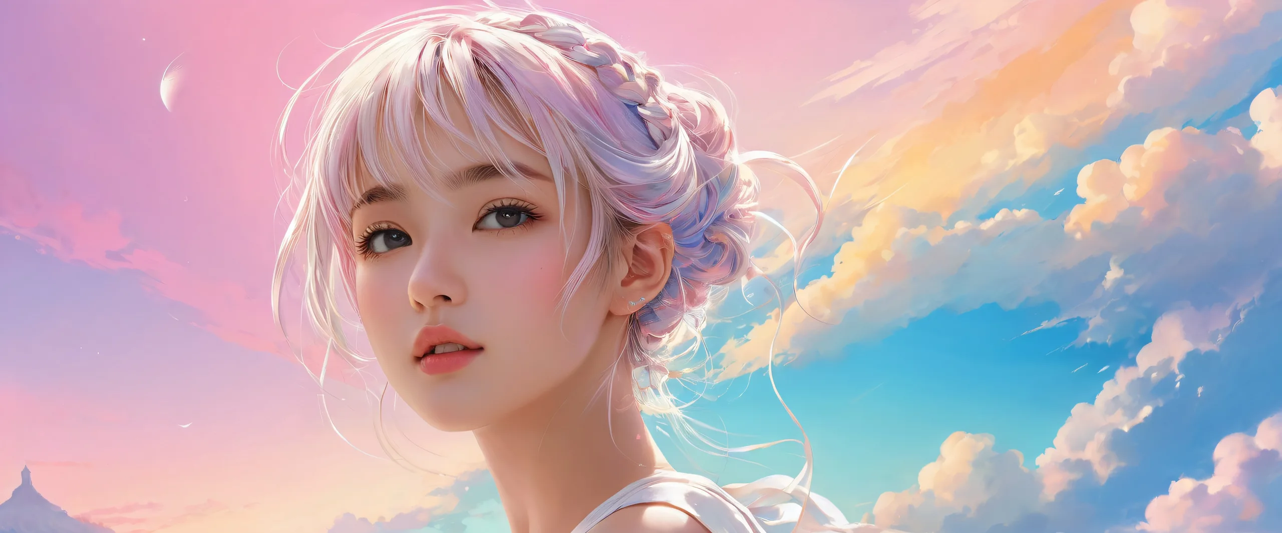 Girl in a vast pure void with subtle gradient and ray-traced reflections on Desktop/PC