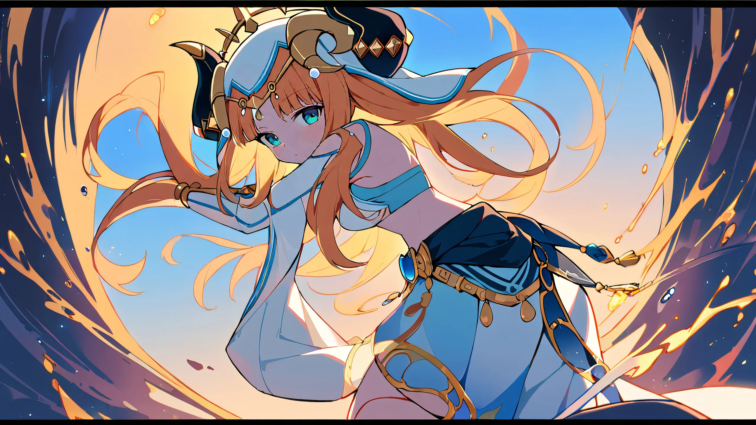 A blonde girl from Genshin Impact stands alone in a perfectly clean vast pure void, looking directly at the viewer on their desktop/PC.