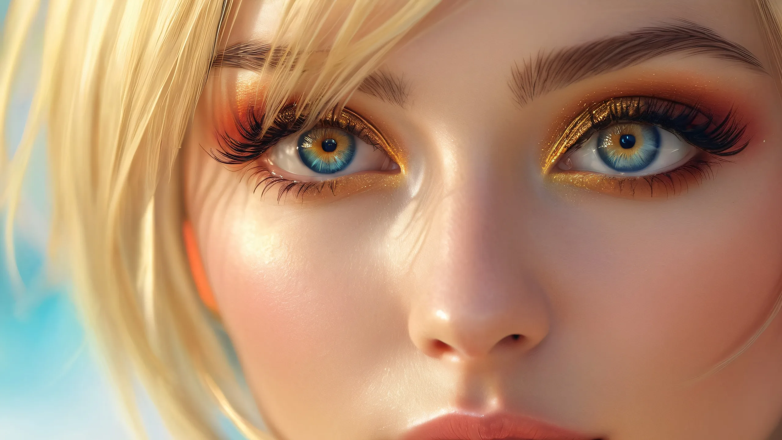 Ethereal Blonde Elegance 4K UHD Wallpaper A stunning portrait of a blonde subject against a pure void background, perfect for desktops and PCs.