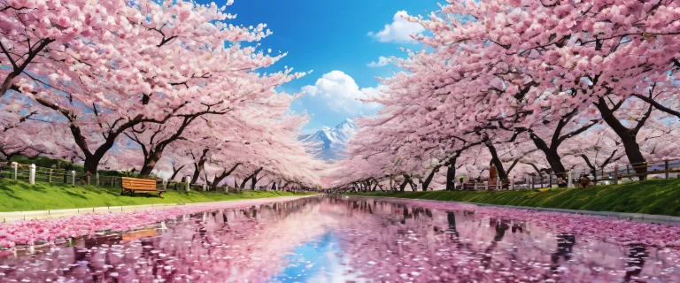 Breathtaking desktop wallpaper of cherry blossom petals scattered in the air on a clean pure void background, perfect for Desktop/PC.