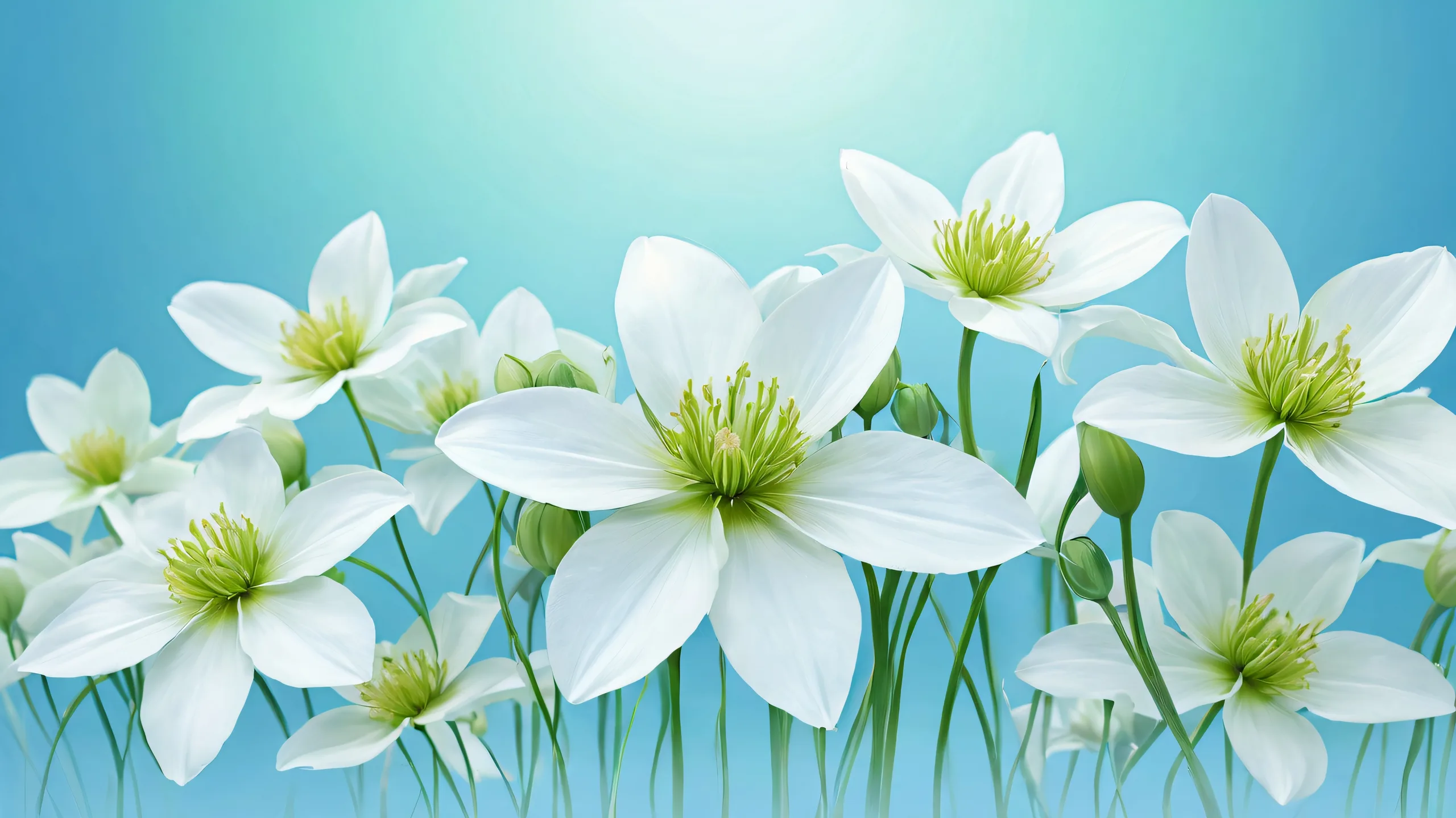 Centered flowers against a vast pure void with pristine clarity and ethereal lighting for desktop or PC use.