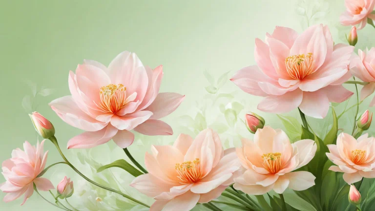 Beautiful desktop wallpaper of blooming flowers on a clean pure void with misty atmosphere and subtle reflections, デスクトップ/PCに適しています