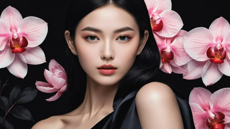 Beautiful desktop wallpaper featuring a woman in a pristine void with deep blacks and luminescent accents, perfect for a dark mode PC or Desktop.