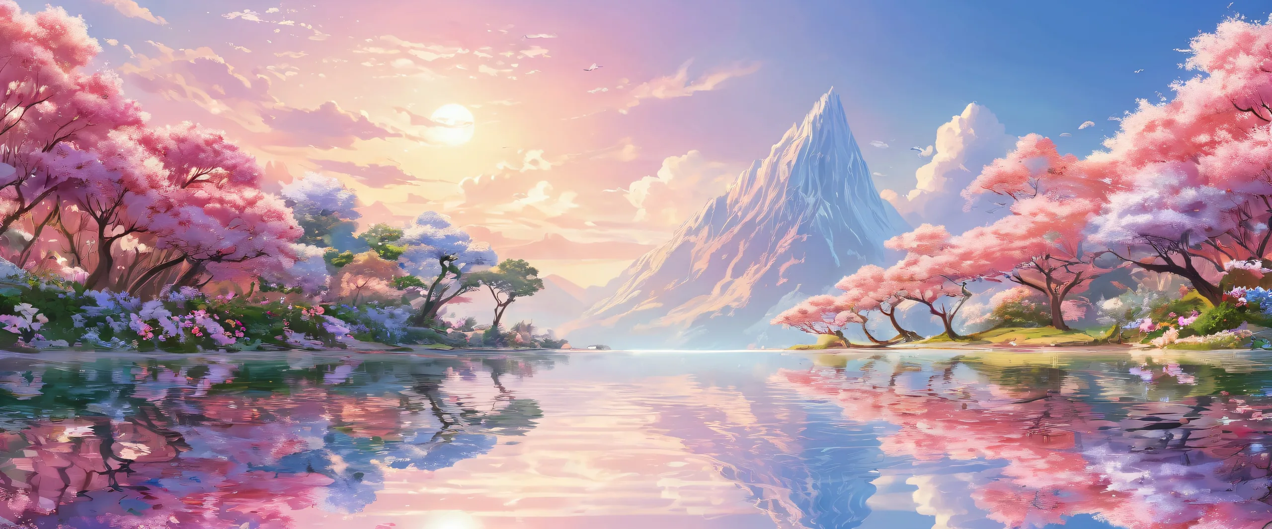 Epic Ethereal Bloom on Pristine Void Desktop Wallpaper A stunning desktop wallpaper of a vast, pure void with a breathtaking bloom of soft pastel hues and sparkling white, perfect for your Desktop/PC.