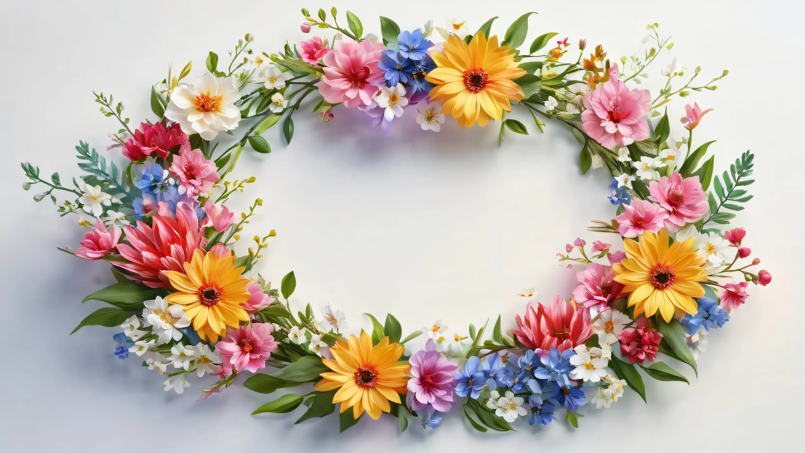 A serene floral wreath against a vast pure void, perfect for your desktop or PC.