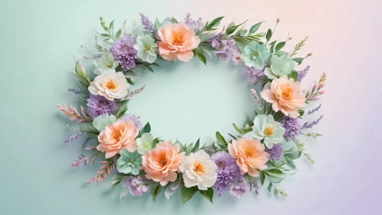 A beautiful floral wreath on a pure void background for desktop/pc, perfect for macos wallpaper aesthetic.