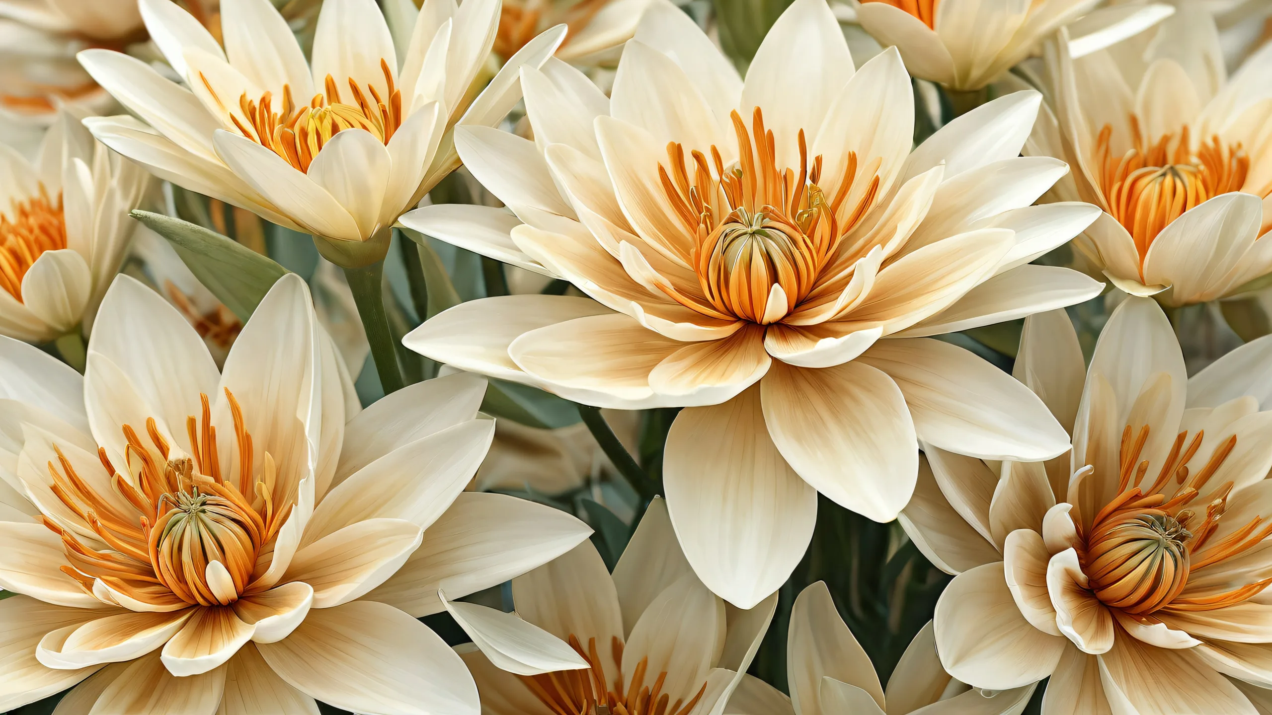 Centered blooms set against a vast, pure void. Desktop/PC wallpaper.