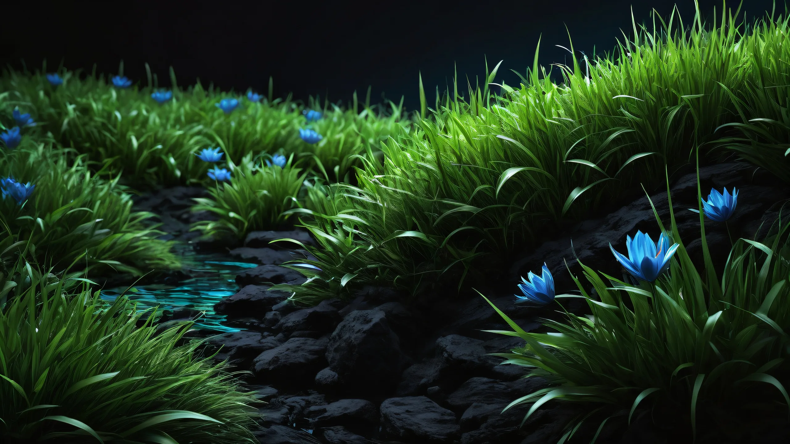 A beautifully crafted desktop background featuring flowers and grass set against a pristine void, perfect for your PC or Desktop.
