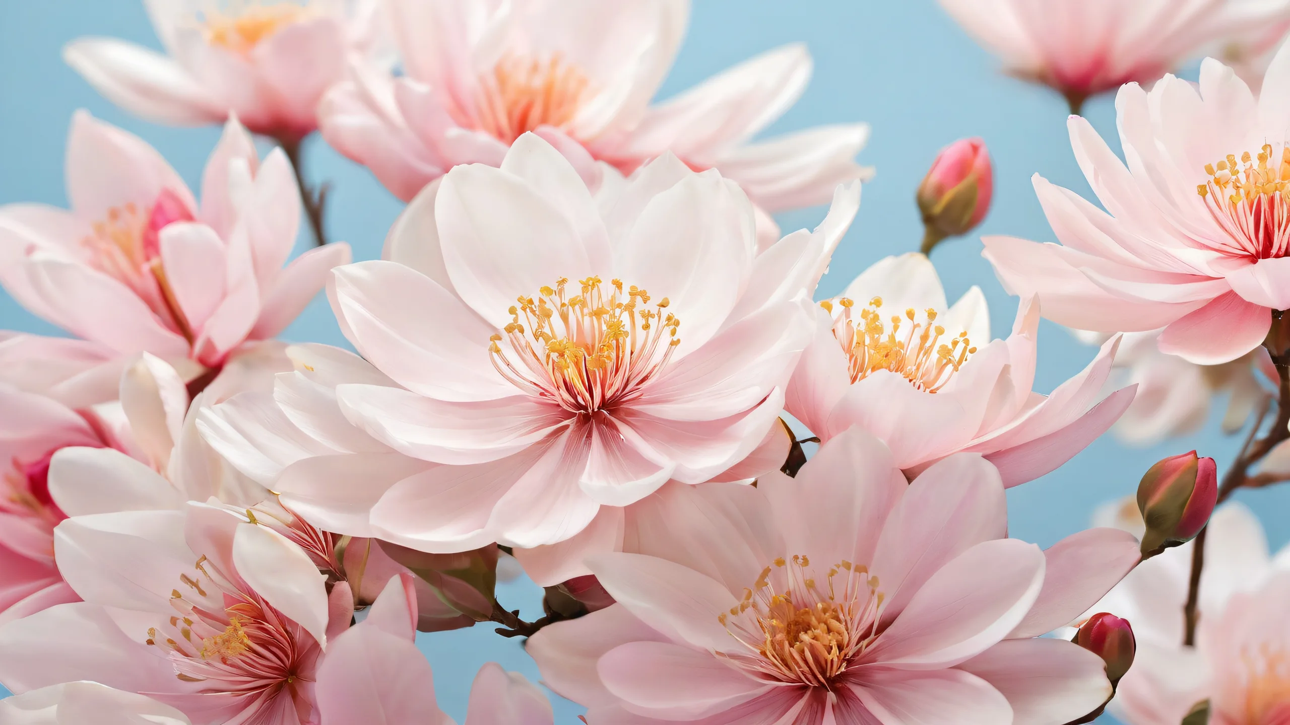 Centered blooms on a pure void desktop background with subtle texture, suitable for Desktop/PC