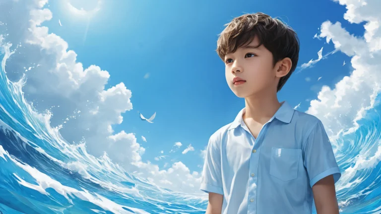 A stunning desktop wallpaper of a boy standing in front of a vast, pur vide, parfait pour votre ordinateur de bureau/PC.