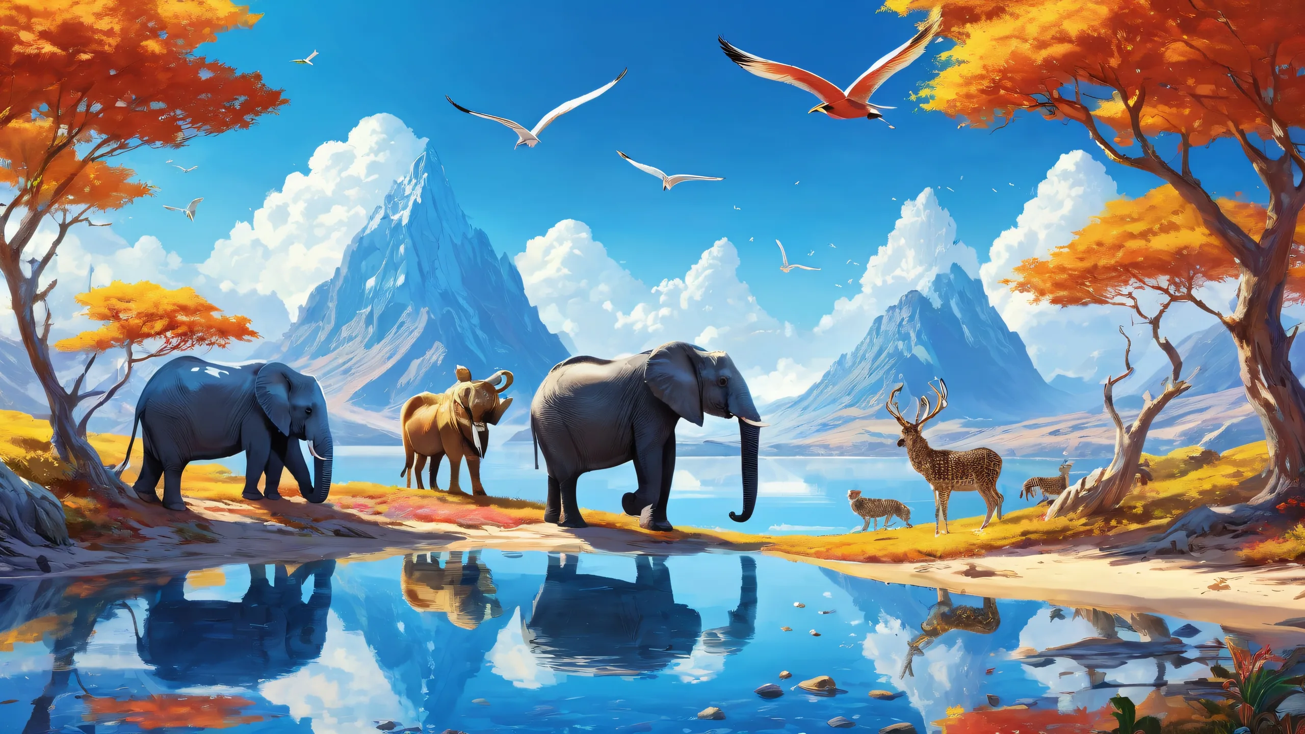A breathtaking digital art depiction of animals in a pristine void with a brilliant blue sky, perfect for desktop or PC use.
