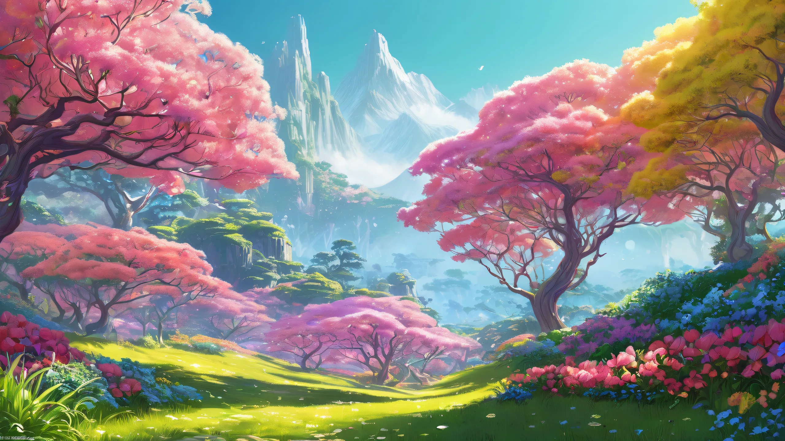 A serene desktop landscape of a pristine botanical garden on a computer or PC screen.