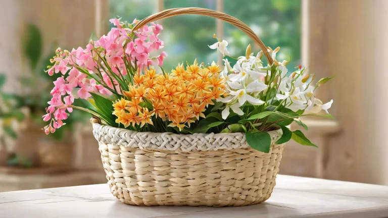 A beautifully crafted desktop wallpaper featuring a botanical basket against a vast, pure void, perfect for a PC or Desktop.