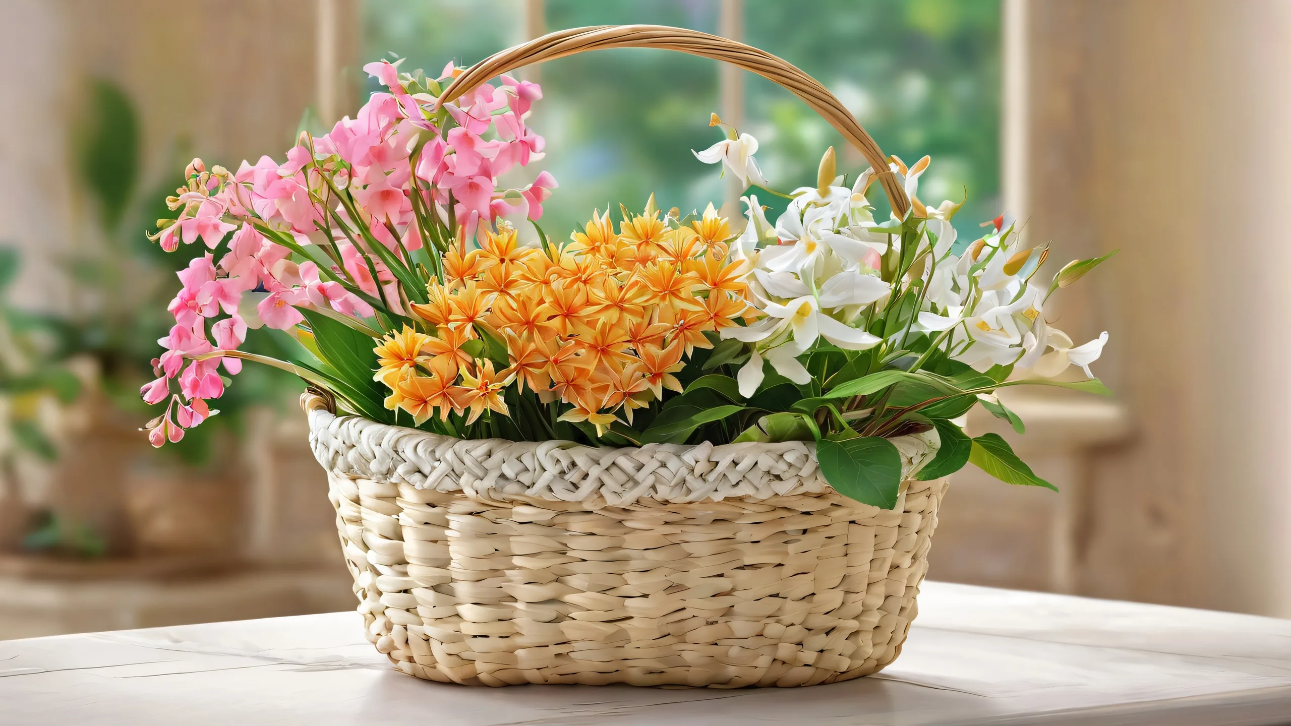 A beautifully crafted desktop wallpaper featuring a botanical basket against a vast, pure void, perfect for a PC or Desktop.