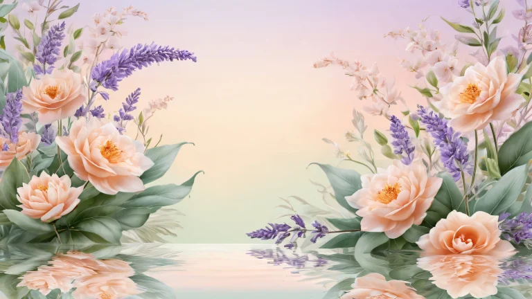 A serene desktop scene featuring delicate botanical arrangements on a pristine void, perfect for any Desktop/PC.