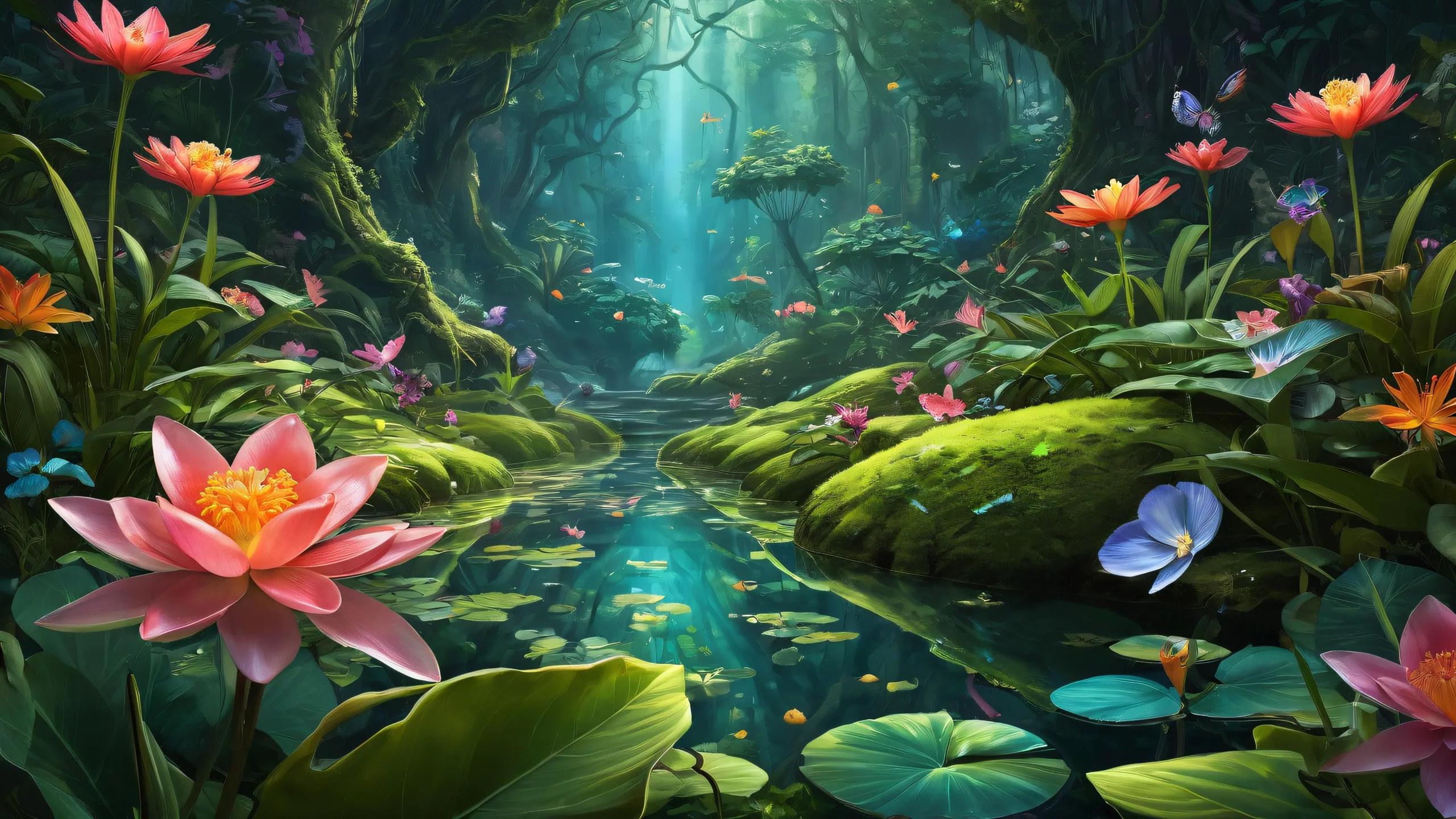 Beautiful desktop wallpaper of enchanted flora on a pure void background for Desktop/PC.