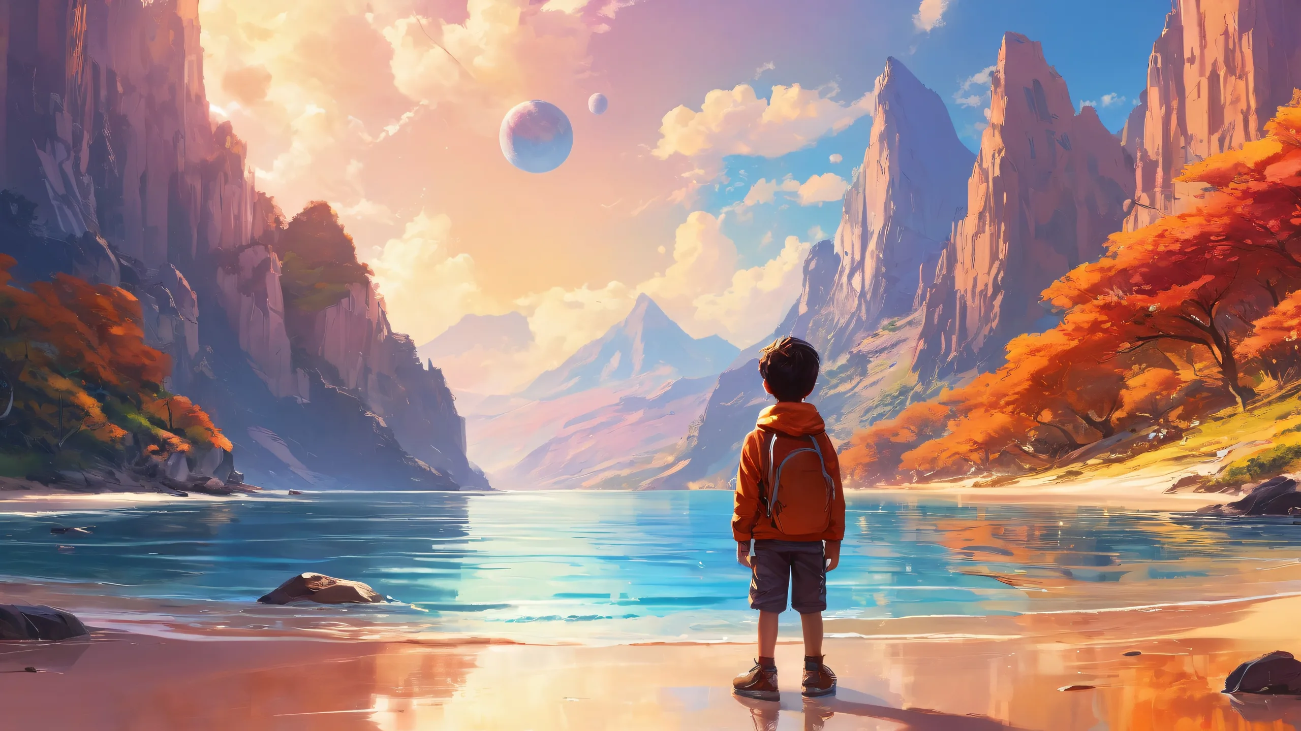 Boy standing alone against a vast, deep void on a desktop or PC