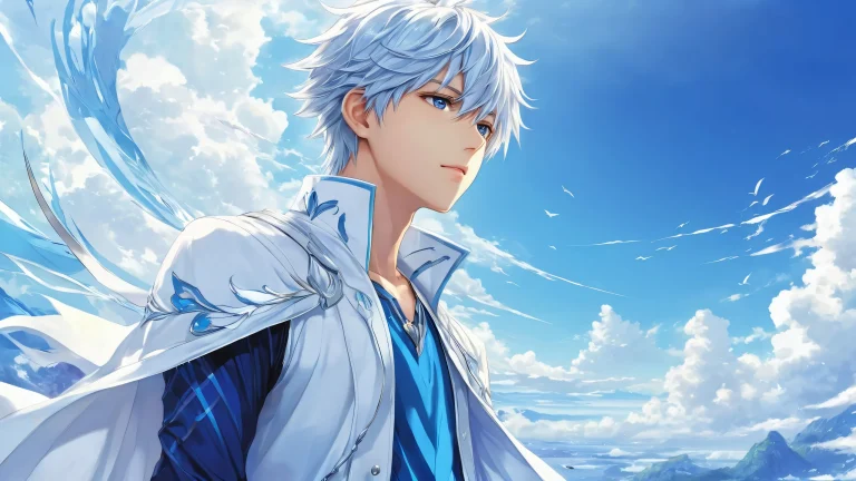 Anime boys surrounded by a vast, pure void on a desktop or PC. Pristine clarity and ethereal lighting.