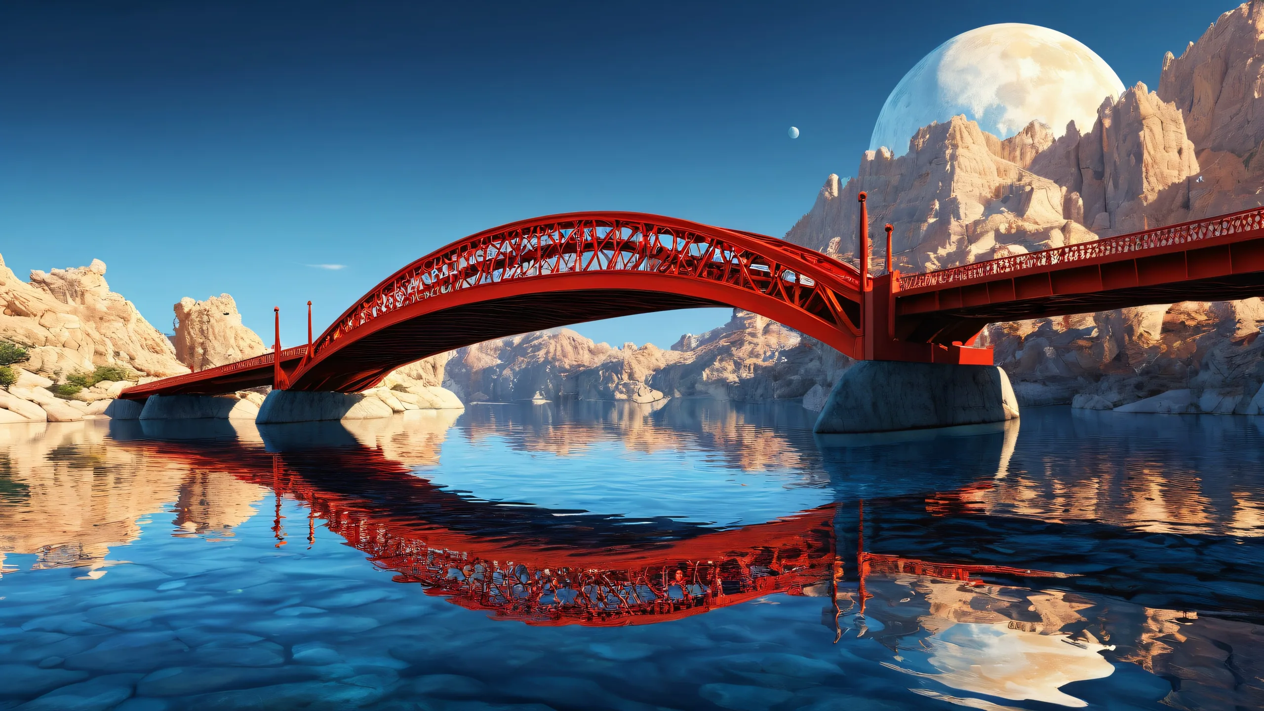 A serene desktop wallpaper of a majestic bridge on a pure void background for PC Desktop.