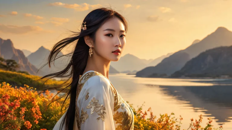 Stunning brunette model in a vast pure void background on Desktop/PC