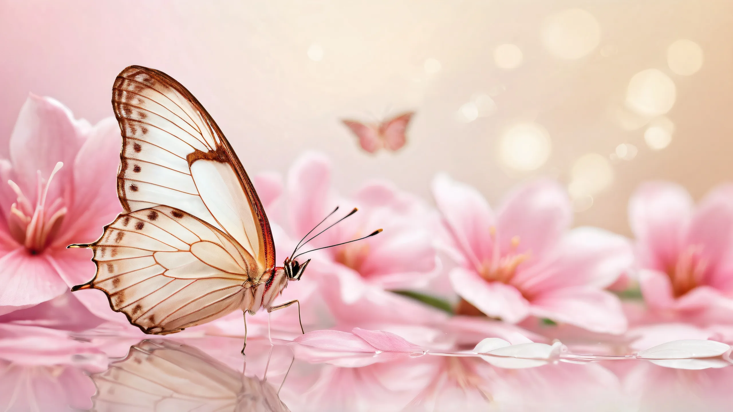 Ethereal Butterfly Oasis Aesthetic PC Wallpaper Desktop/PC wallpaper featuring a stunning butterfly in a vast, pure void with subtle texture and ethereal lighting.