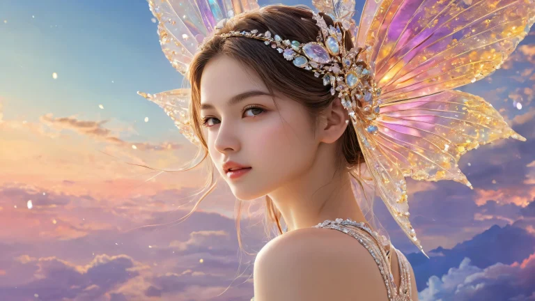 A beautiful young woman standing amidst a vast pure void with subtle hints of celestial bodies on the desktop or PC.