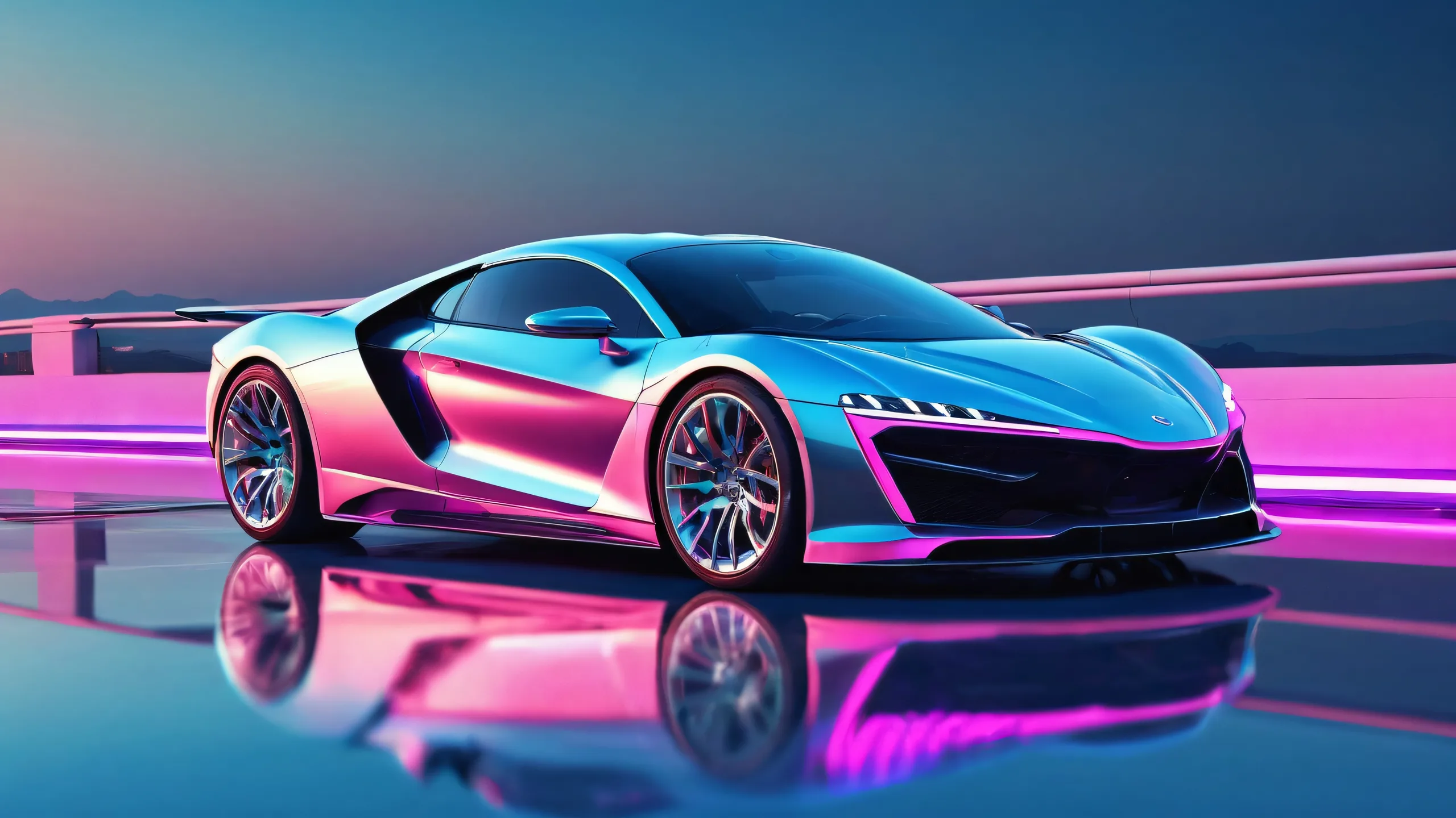 A stunning desktop wallpaper of a car in a vast, pure void with extreme depth of field and desktop/pc suitability.