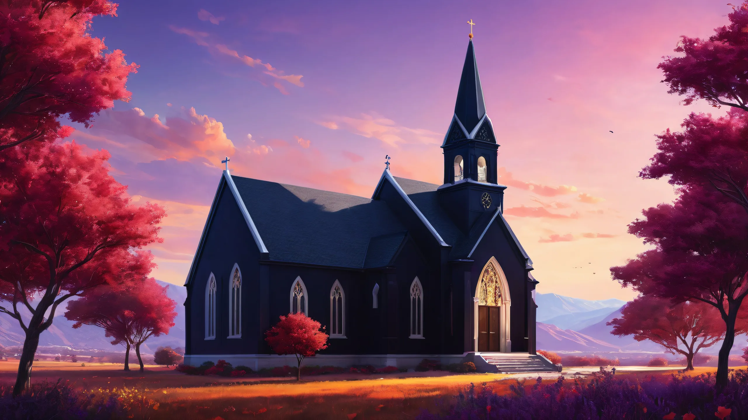 A stunning desktop wallpaper featuring an old black church against a vast pure void background for Desktop/PC users.