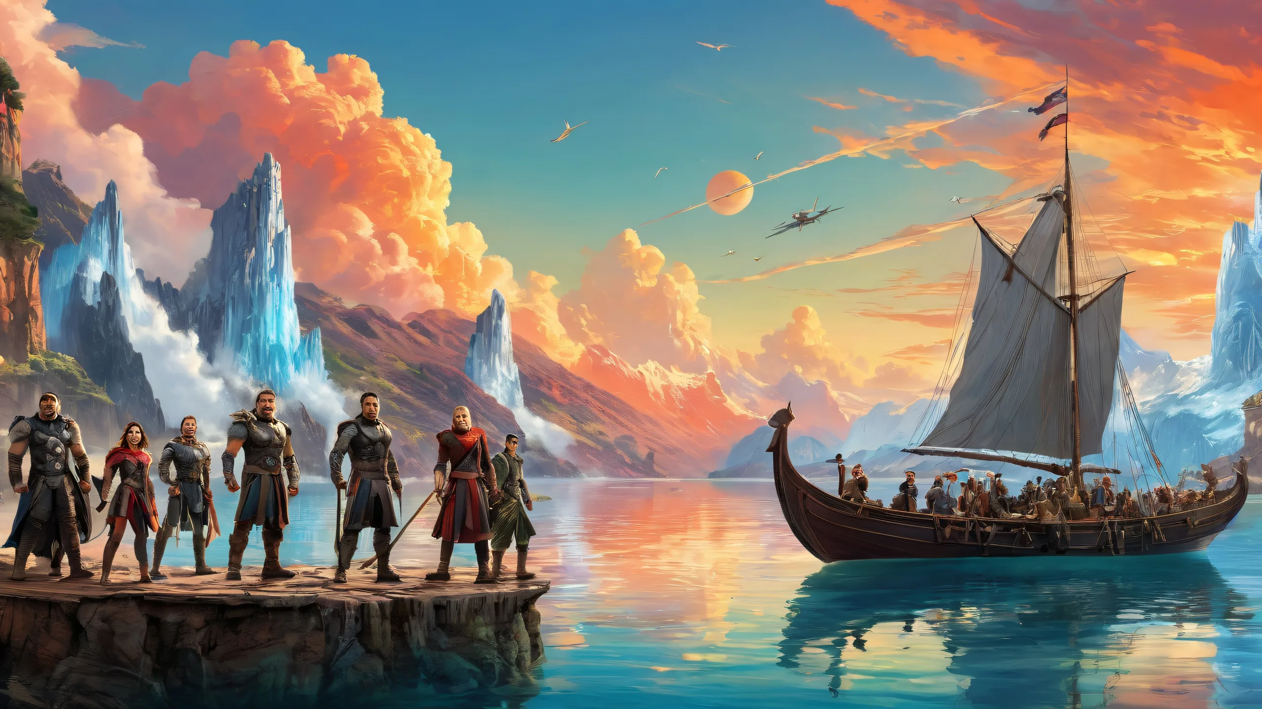 Movie characters in a vast pure void with extreme depth of field on a desktop/pc.