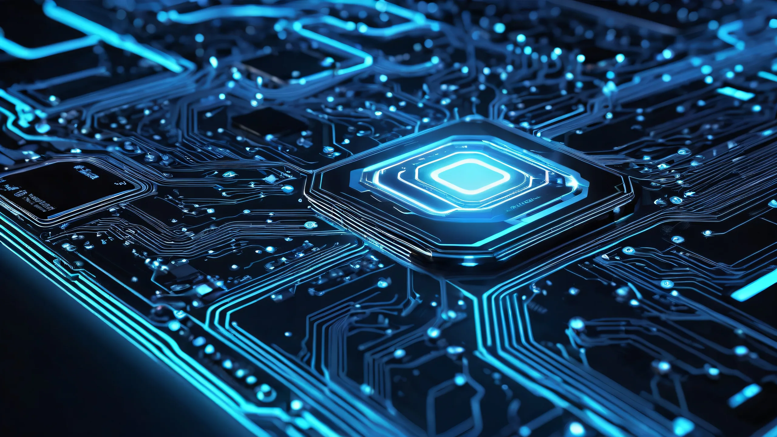 A stunning cyber-themed desktop background featuring a vast, pure void with intricate circuitry and radiant lighting, perfect for your PC or Desktop.