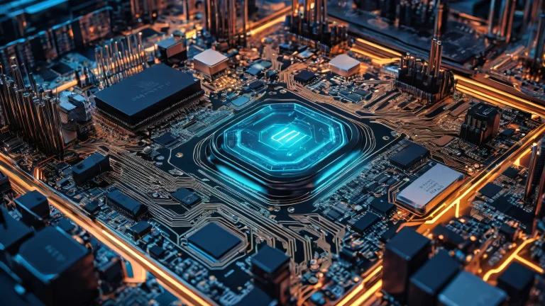 Breathtaking desktop wallpaper of circuitry on a pure void, emphasizing futuristic and surreal atmosphere for Desktop/PC