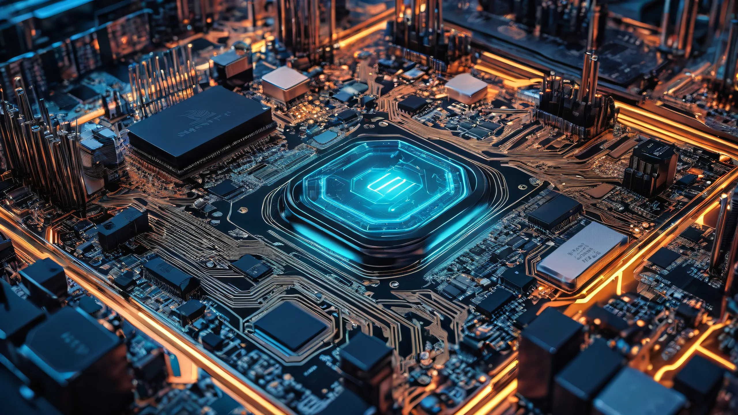 Breathtaking desktop wallpaper of circuitry on a pure void, emphasizing futuristic and surreal atmosphere for Desktop/PC