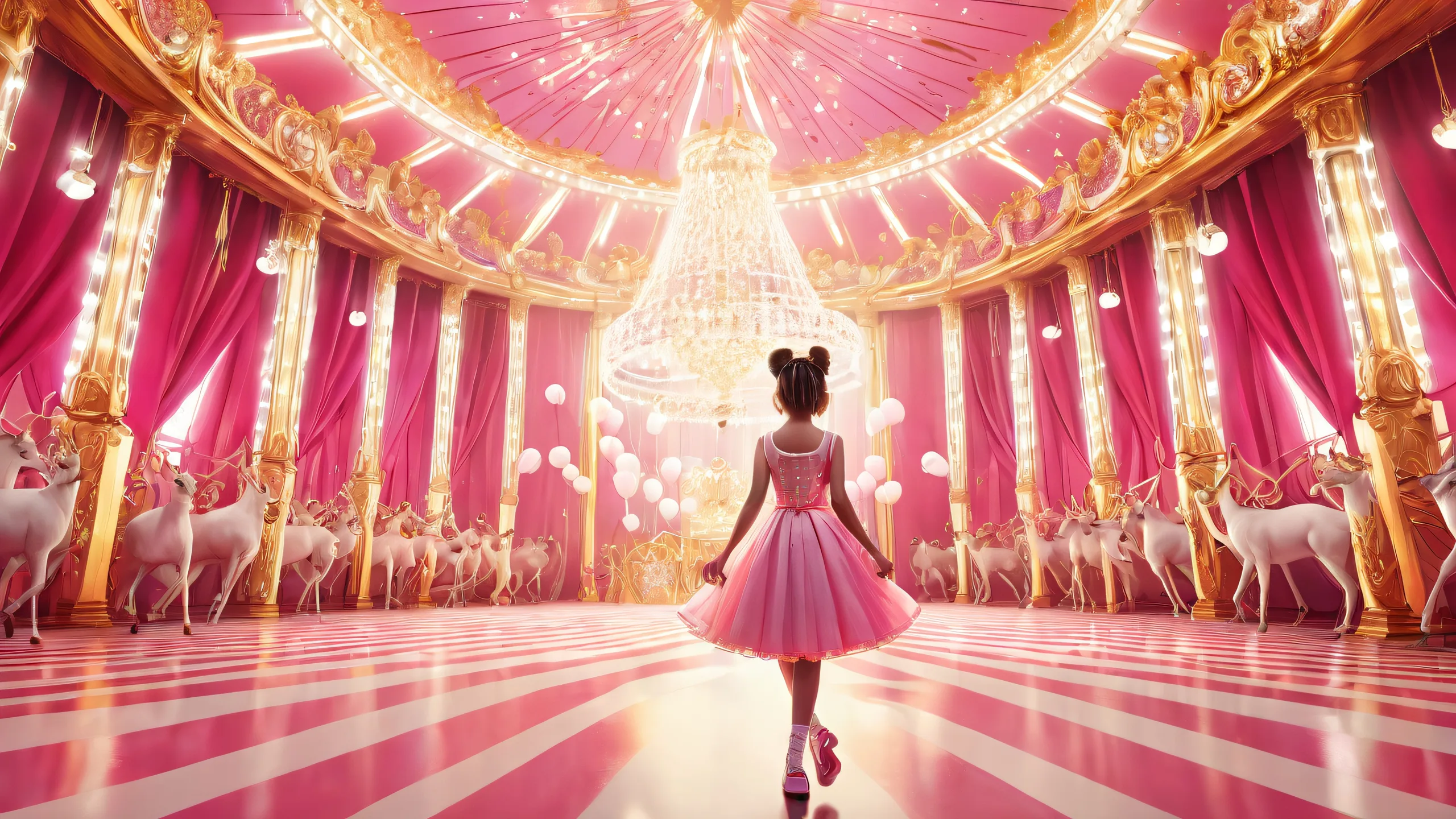 A breathtaking desktop wallpaper featuring a girl in a vast pure void with an immersive circus atmosphere for Desktop/PC