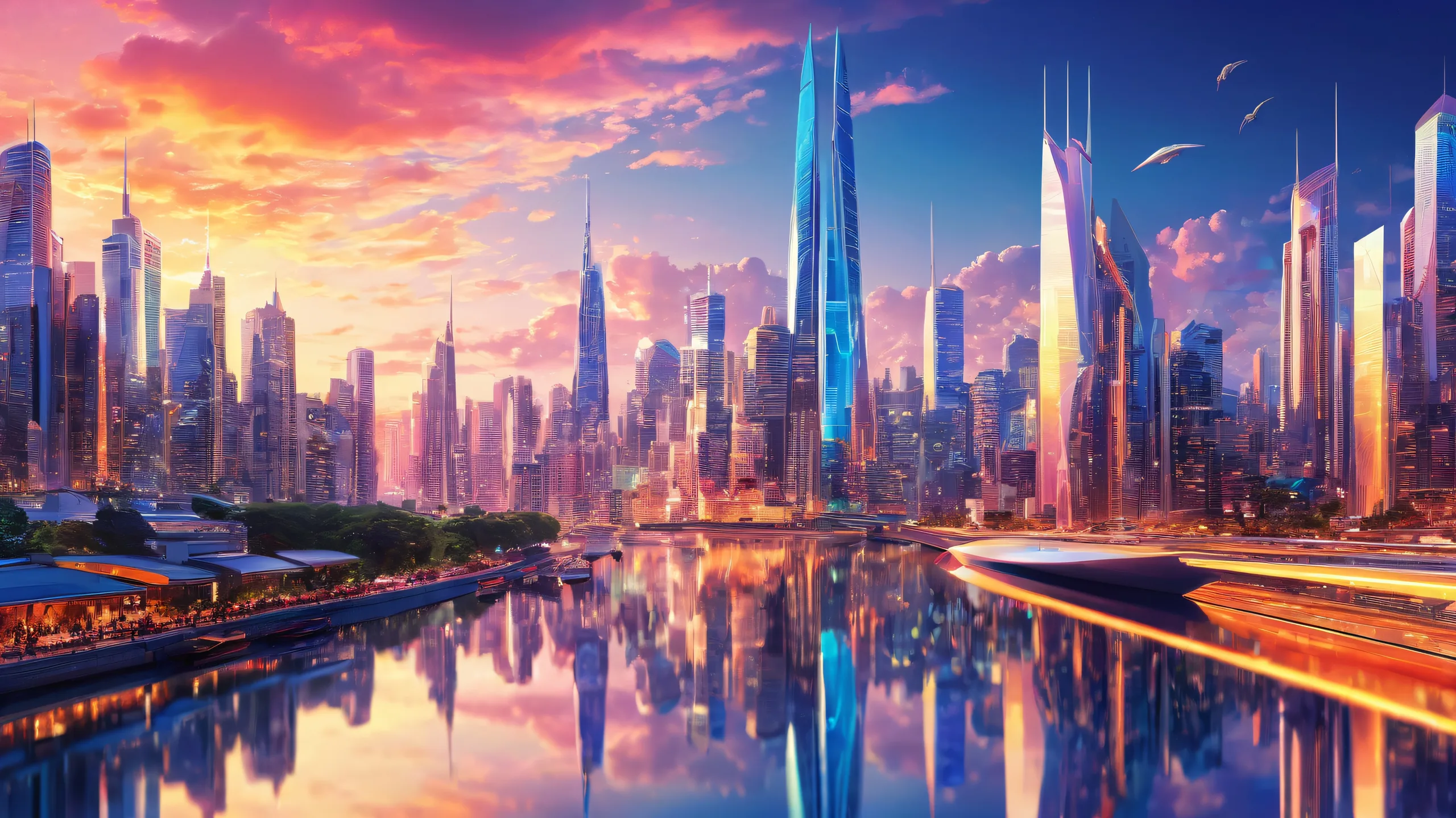 A beautifully rendered desktop wallpaper featuring a stunning cityscape against a pure void backdrop, perfect for your PC or Desktop.