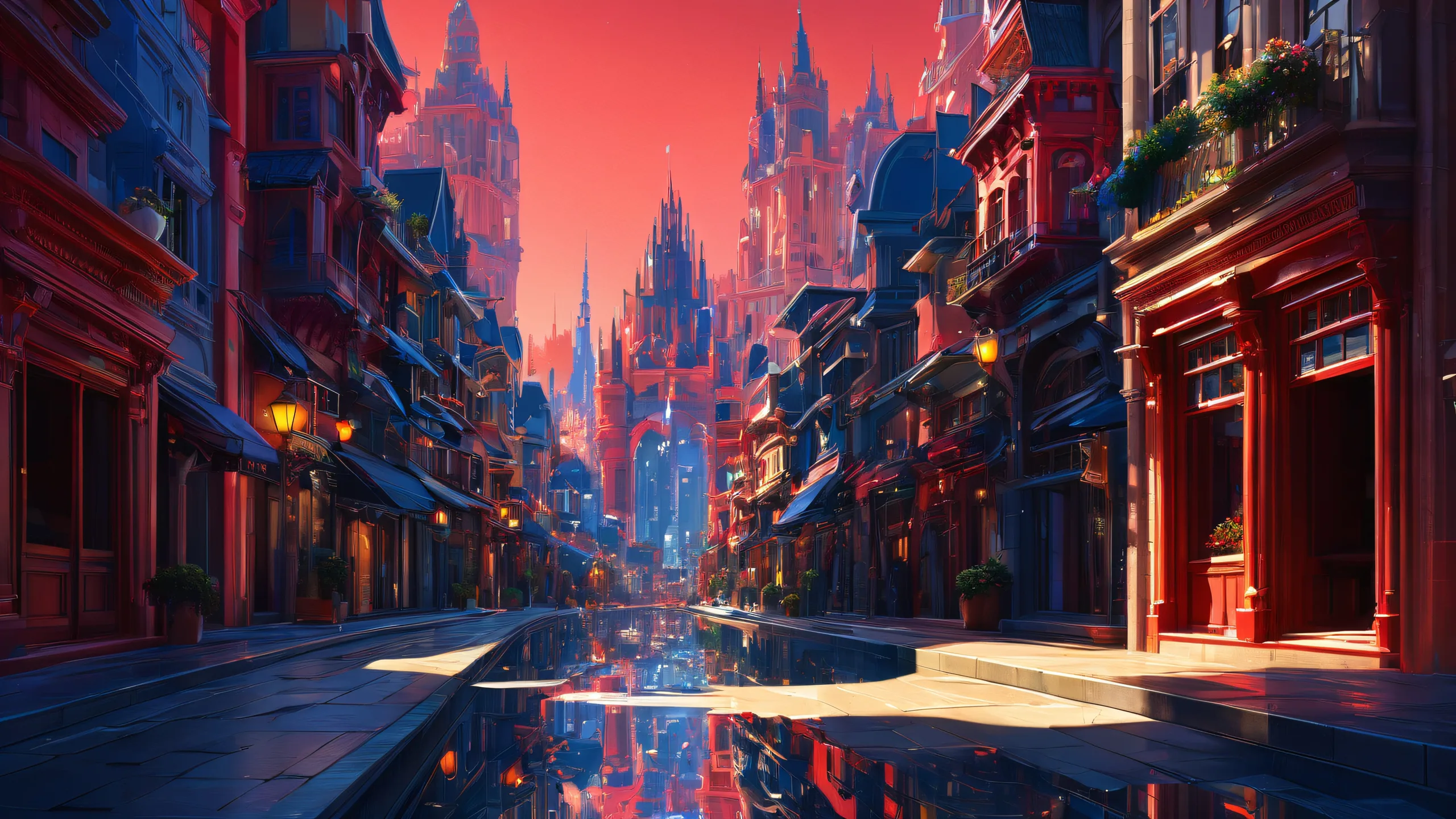 A stunning cyberpunk cityscape for your desktop or PC, featuring a vast pure void with radiant, brilliant colors and ray traced reflections.