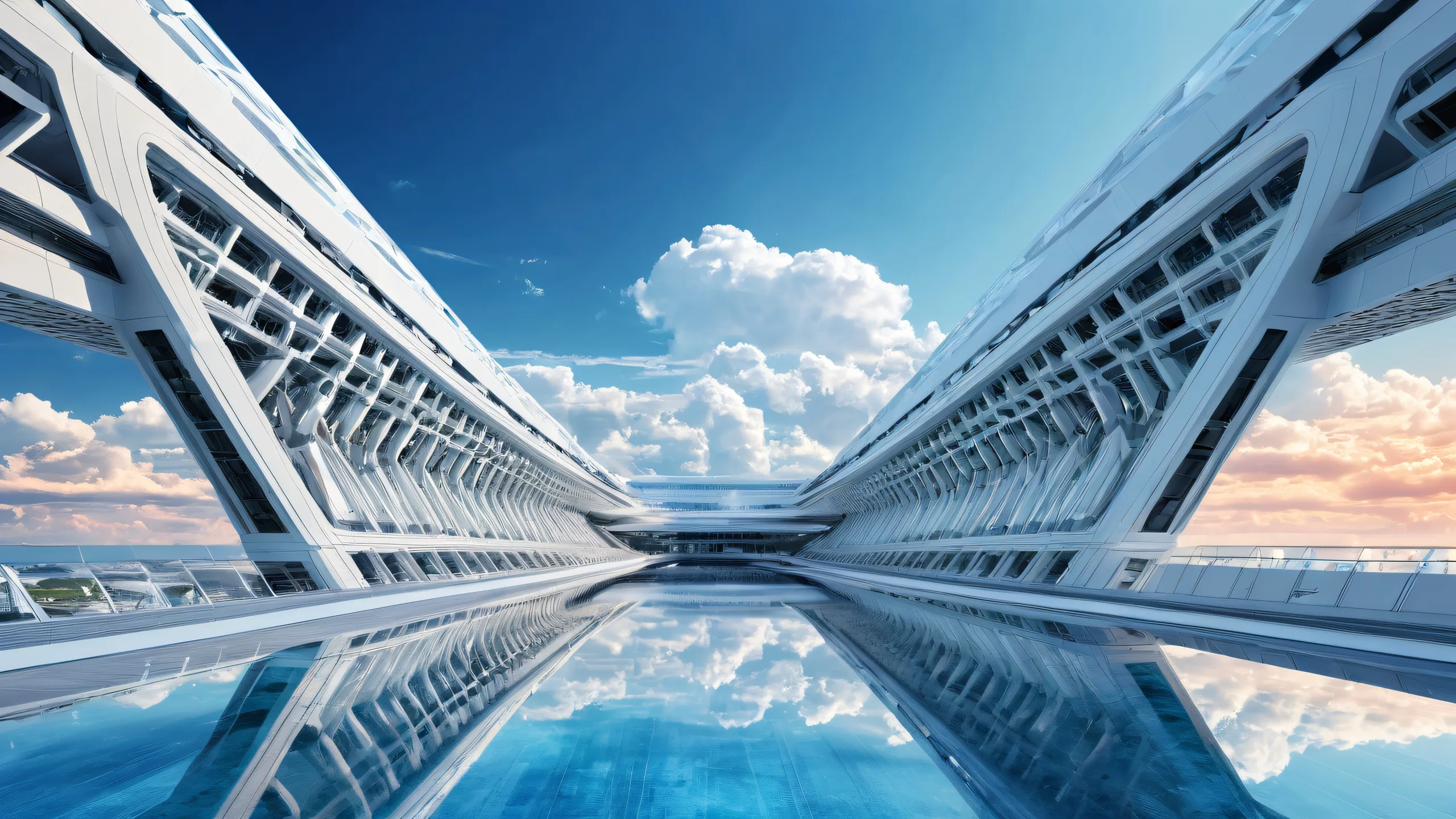 Megastructure against a perfectly clean void with extreme depth of field for desktop/PC