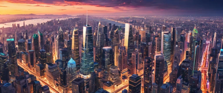 A breathtaking cityscape desktop wallpaper with a vast pure void and a city in the distance for your PC or Desktop