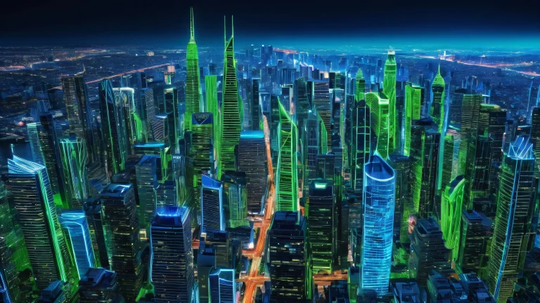 Award-winning desktop wallpaper of a futuristic cityscape with a vast pure void background, parfait pour une utilisation sur PC ou ordinateur de bureau.