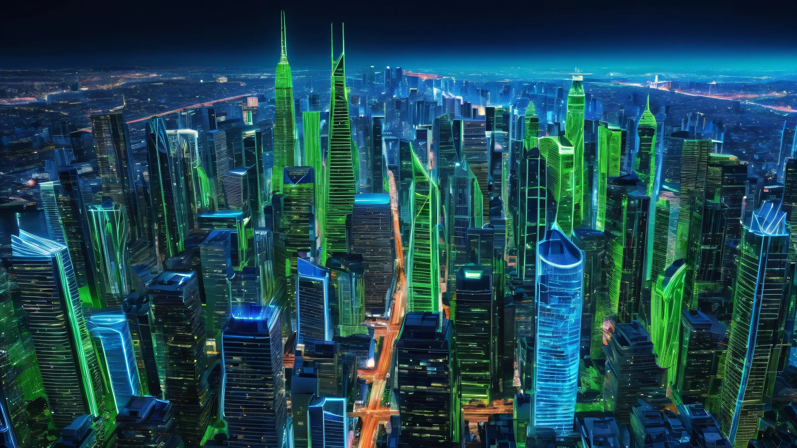 Epic Ethereal Cityscape Masterpiece Desktop Wallpaperparfait pour une utilisation sur PC ou ordinateur de bureau Award-winning desktop wallpaper of a futuristic cityscape with a vast pure void background, perfect for PC or Desktop use.