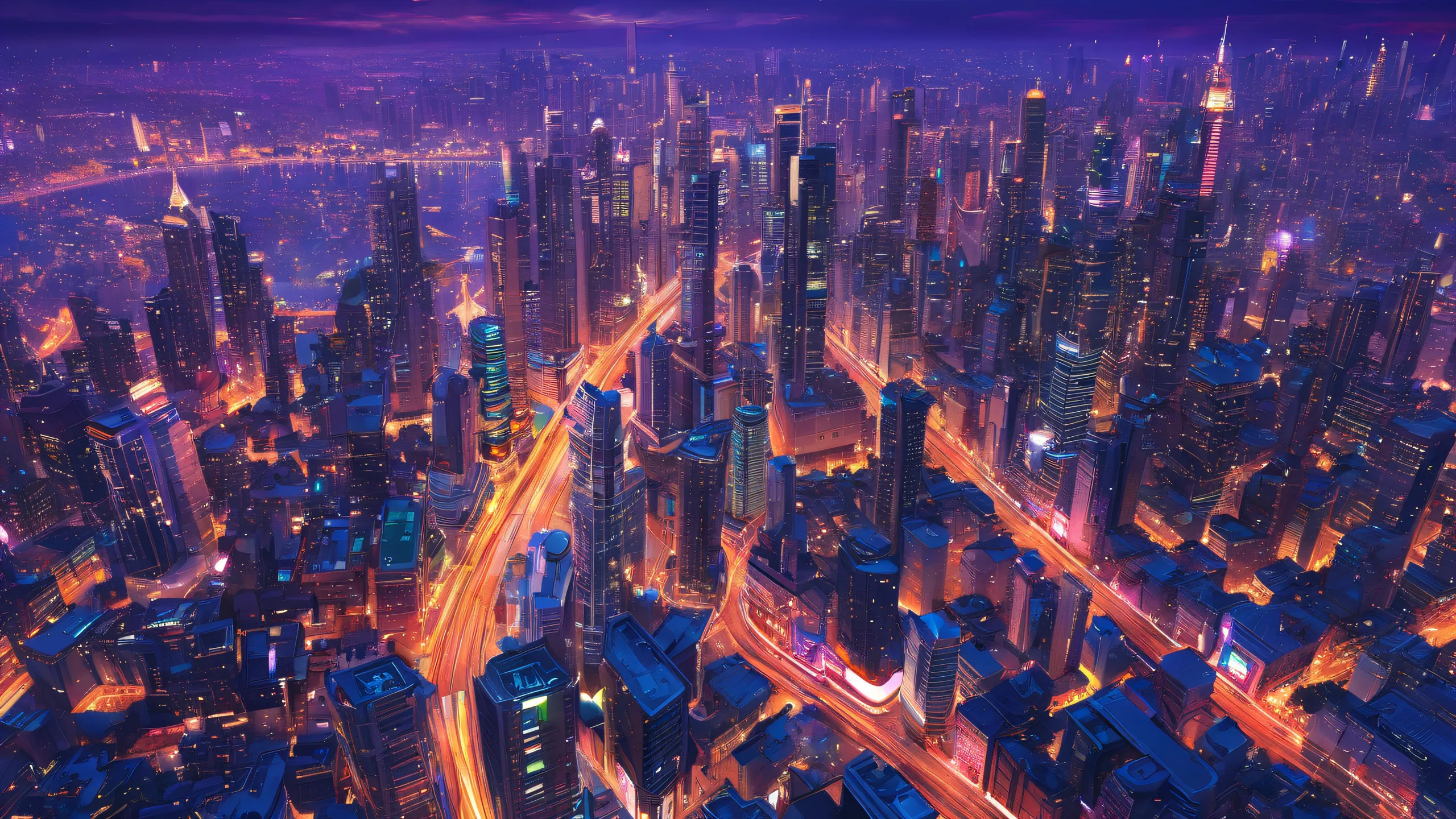 Stunning Ethereal Cityscape Masterpiece WallpaperPerfekt für Ihren PC oder Desktop A breathtaking desktop wallpaper of a cityscape with extreme depth of field and radiant colors, perfect for your PC or Desktop.