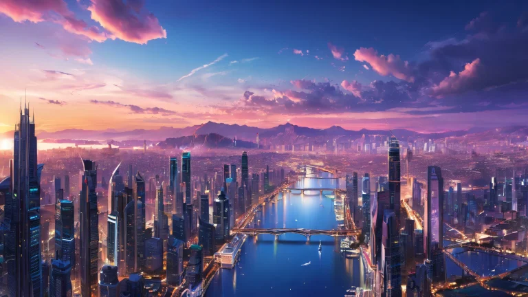 A stunning cityscape desktop image with a pure void background, ideal for a PC or laptop.