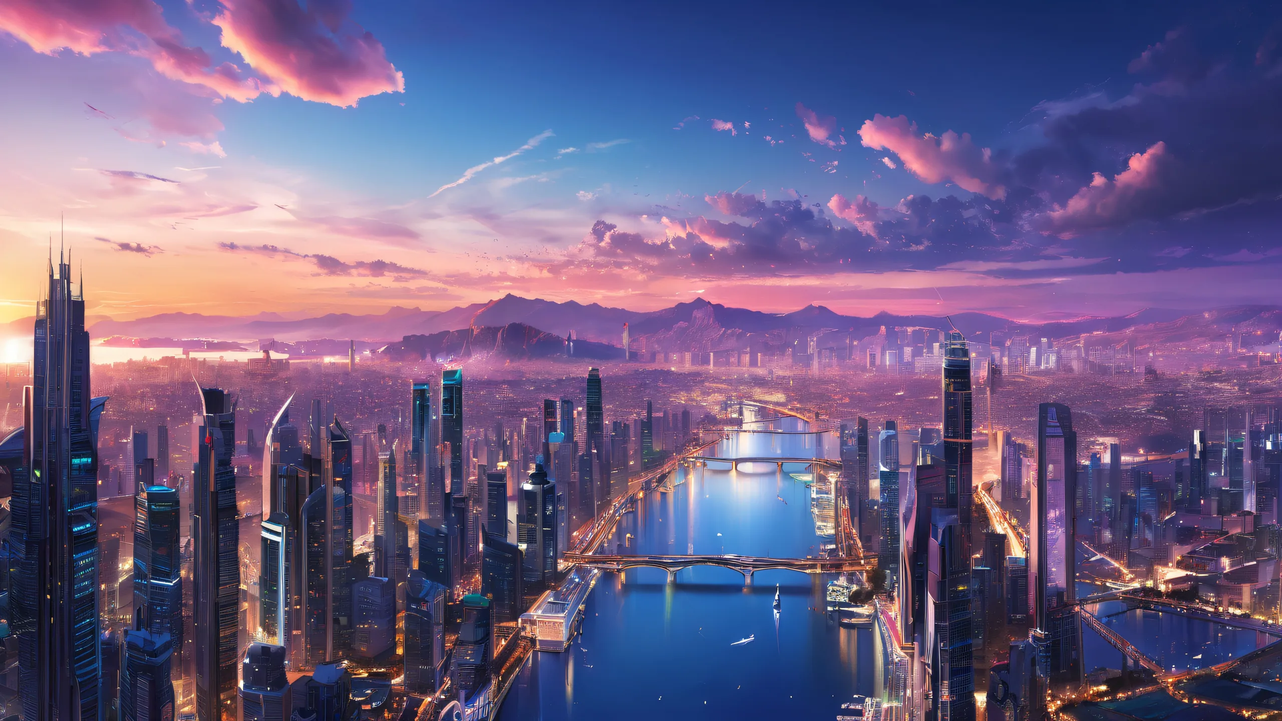 A stunning cityscape desktop image with a pure void background, ideal for a PC or laptop.